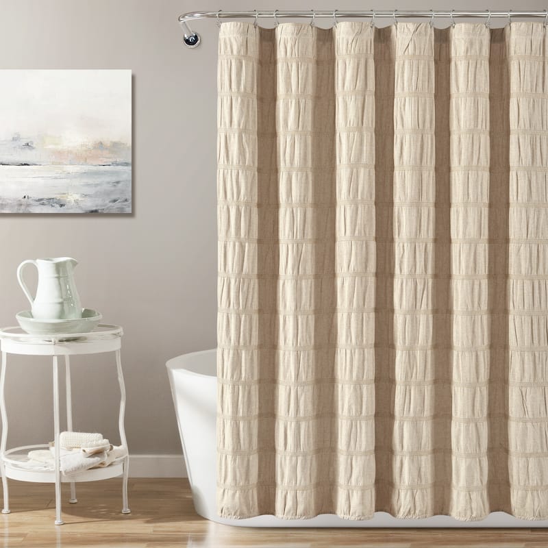 Lush Decor Waffle Stripe Woven Cotton Shower Curtain - Taupe