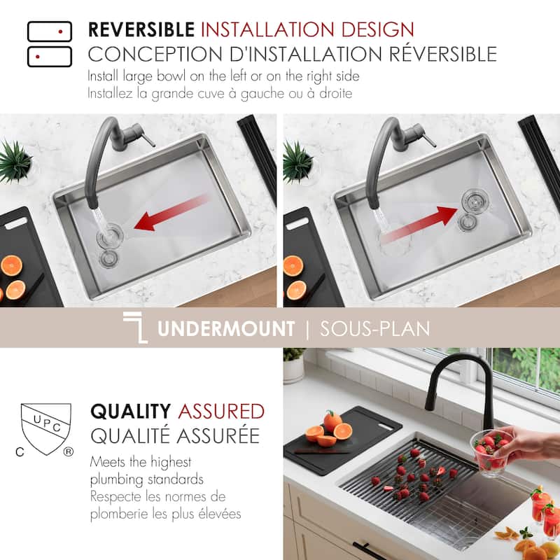 STYLISH 27 inches Workstation Single Bowl Undermount 16 Gauge Stainless Steel Kitchen Sink with Built in Accessories Handmade