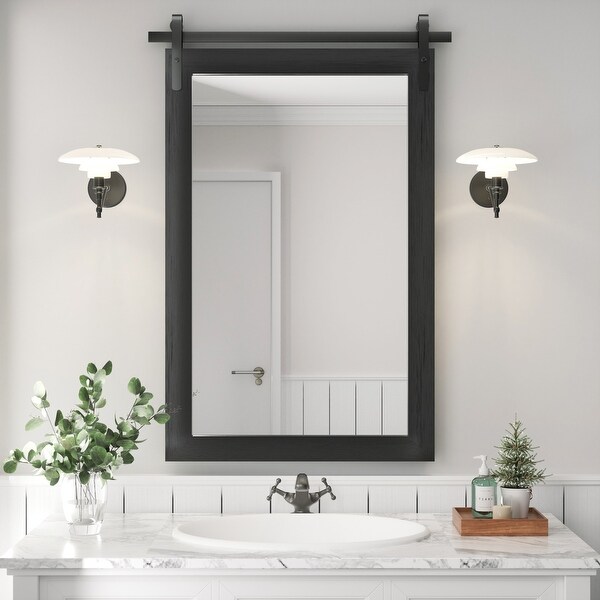 Rustic Barn Door Wood Frame Rectangle Wall Mirror - Bed Bath
