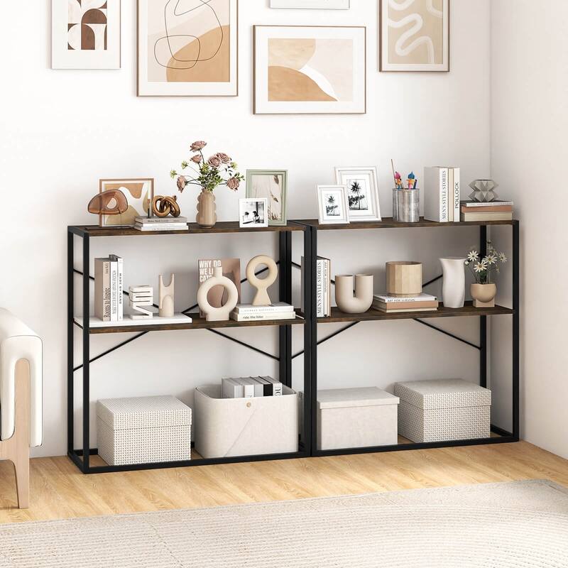 Costway 36” Console Table with Wooden Textured Open Shelves & Metal - See Details