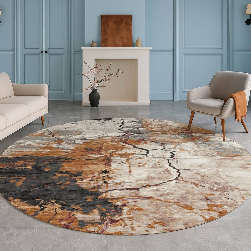 Machine Washable Indoor/ Outdoor Modern Crackle Chantille Rug