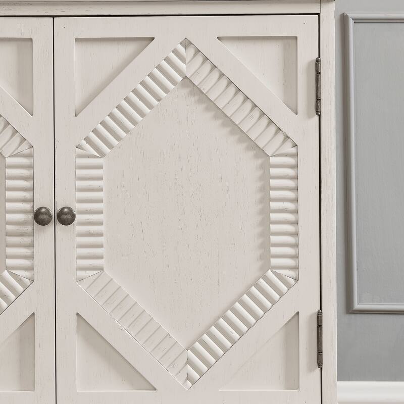 Rossetta 2-Door Mid-Century Modern Classic Farmhouse Design Symmetrical Rhombus Pattern Cabinet with Adjustable Shelf