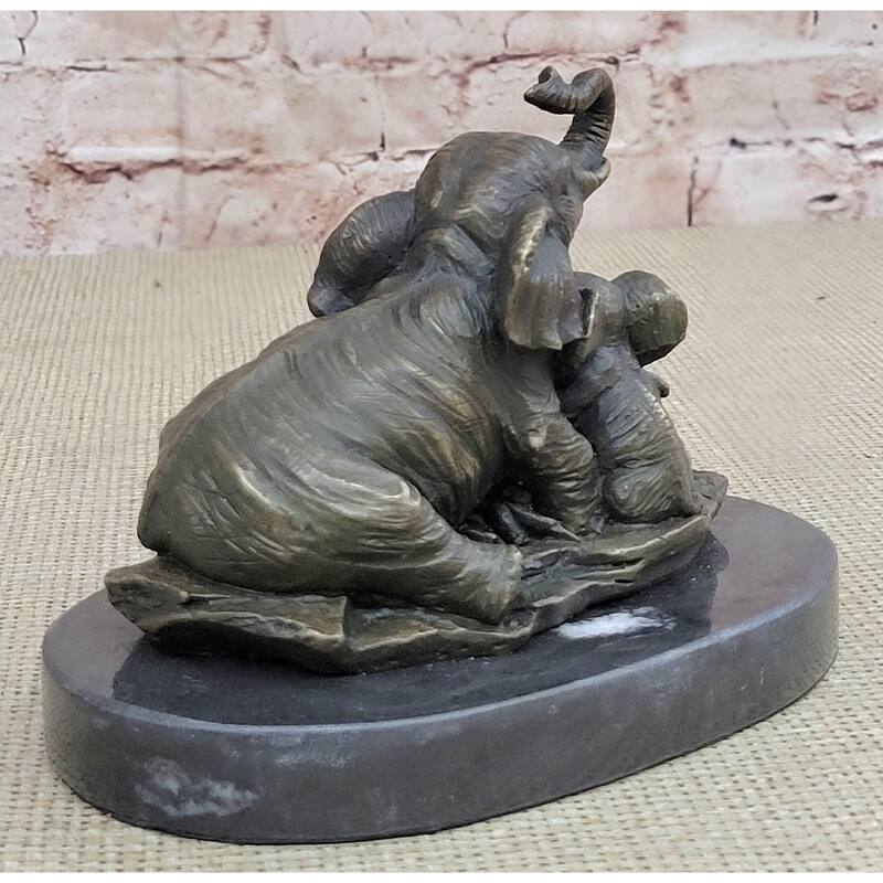 Elephant Mother And Babies Bronze Statue Sculpture Miniature Collectible 5 Inches X 6 Inches