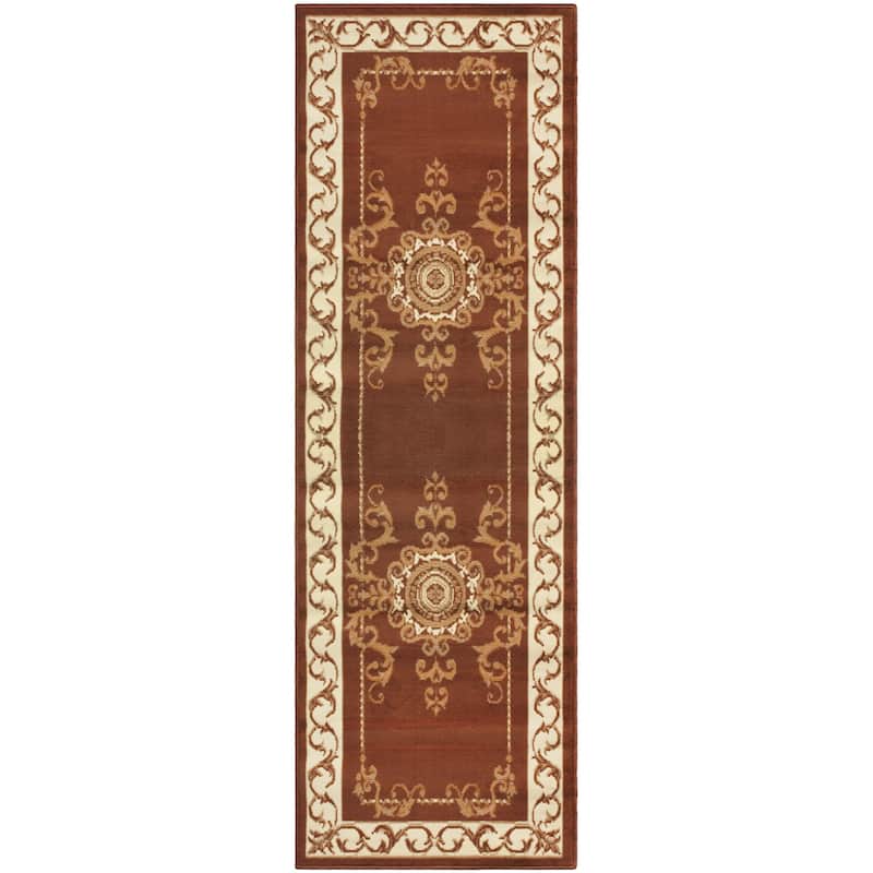 Traditional Medallion Floral Indoor Runner or Area Rug by Superior - 2'6" x 8' - Toffee