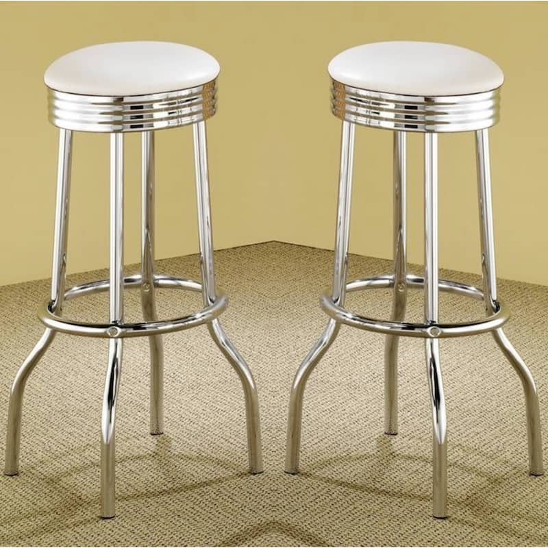 Nostalgic Retro Chrome White Swivel Bar Stools (Set of 2)