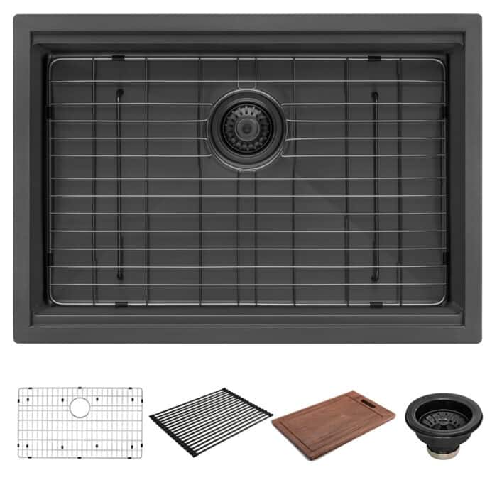 Ruvati 27 inch Gunmetal Black Stainless Steel Workstation Undermount Kitchen Sink Single Bowl - 27" x 19" - 27" x 19"