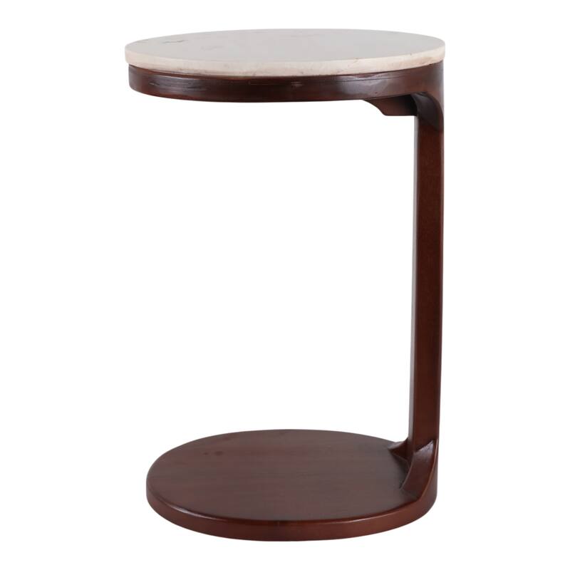 Marble Top Wood Modern C-Shaped End Table - Ivory, 26 in. - 17" x 13" x 26"