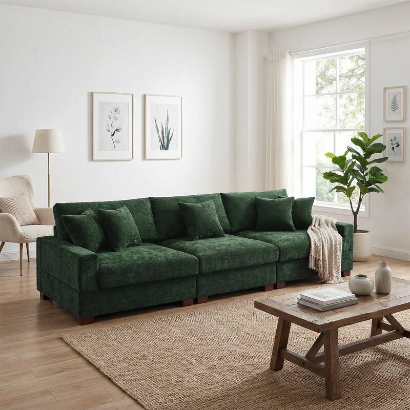 Oversized Chenille Modular Sectional Sofa With Deep Seat - Green/2 Armchair+1 Armless chair