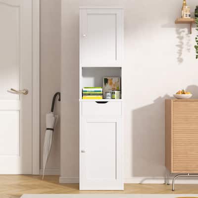 Futzca Tall Bathroom Storage Cabine, 64”H Freestanding Narrow Storage Pantry Cabinet