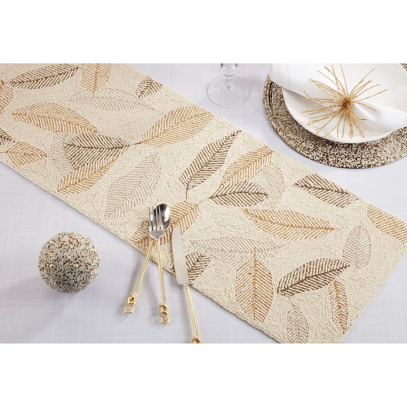 Beaded Table Runner With Leaves Design - 13"x36"