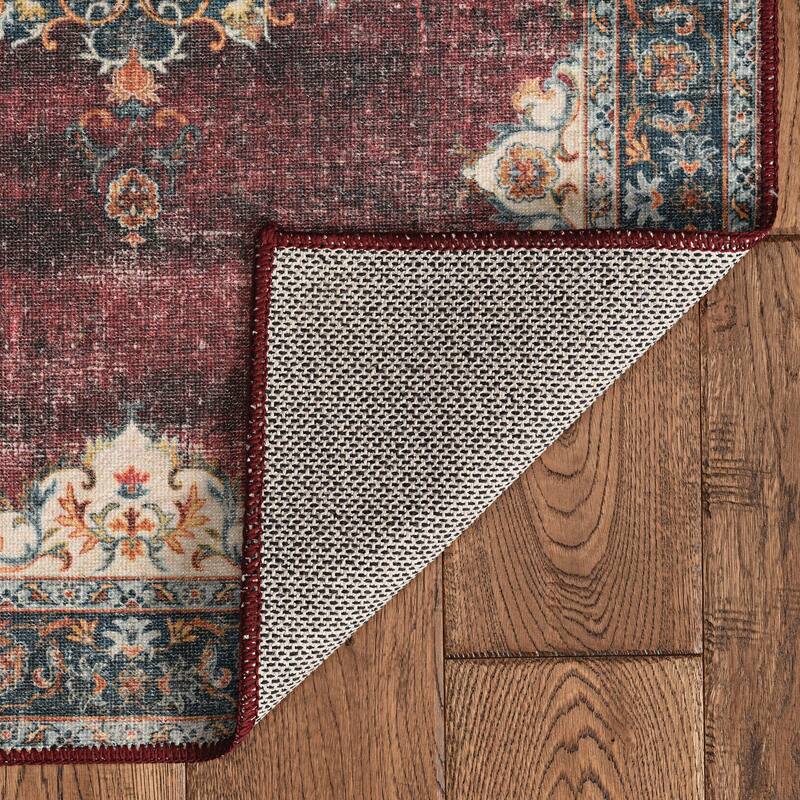 Bryant Machine Washable Ivory & Burgundy Area Rug