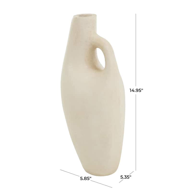 Paper Mache Abstract Curved Decorative Vase with Handle - Beige - Roche River Decor