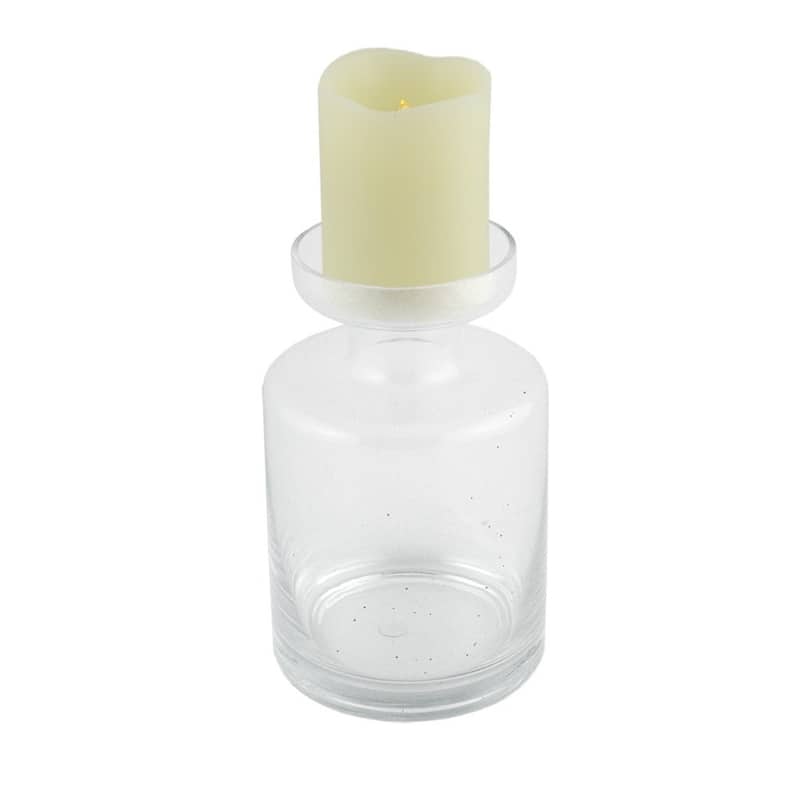 8" Clear Glass Centerpiece Pillar Candle Holder With Candle - 5x5x8
