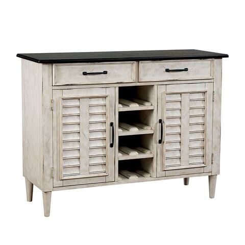 Rustic Solid Wood Server with Louvered Side Door Cabinets, White