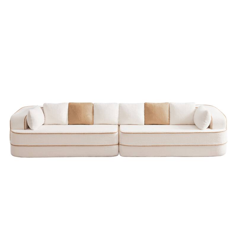 GDF Studio - Aubrey 135" Oversized Teddy Upholstered 4-Seat Boneless Sofa with Symmetrical Aesthetics (No Assembly Required)