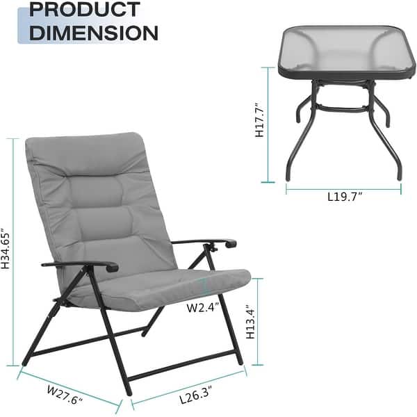 dimension image slide 0 of 3, SUNCROWN 3 Piece Outdoor Patio Padded Folding Chairs Bistro Set