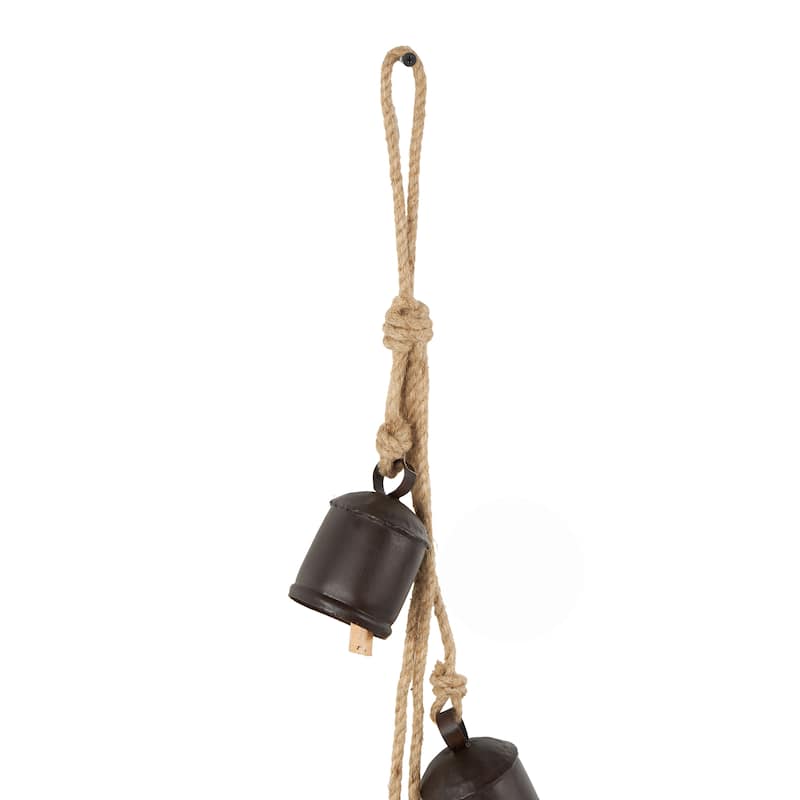Metal Cluster Decorative Bells with 4 Bells on Jute Hanging Rope - White, Black, Gold, Red - Roche River Decor