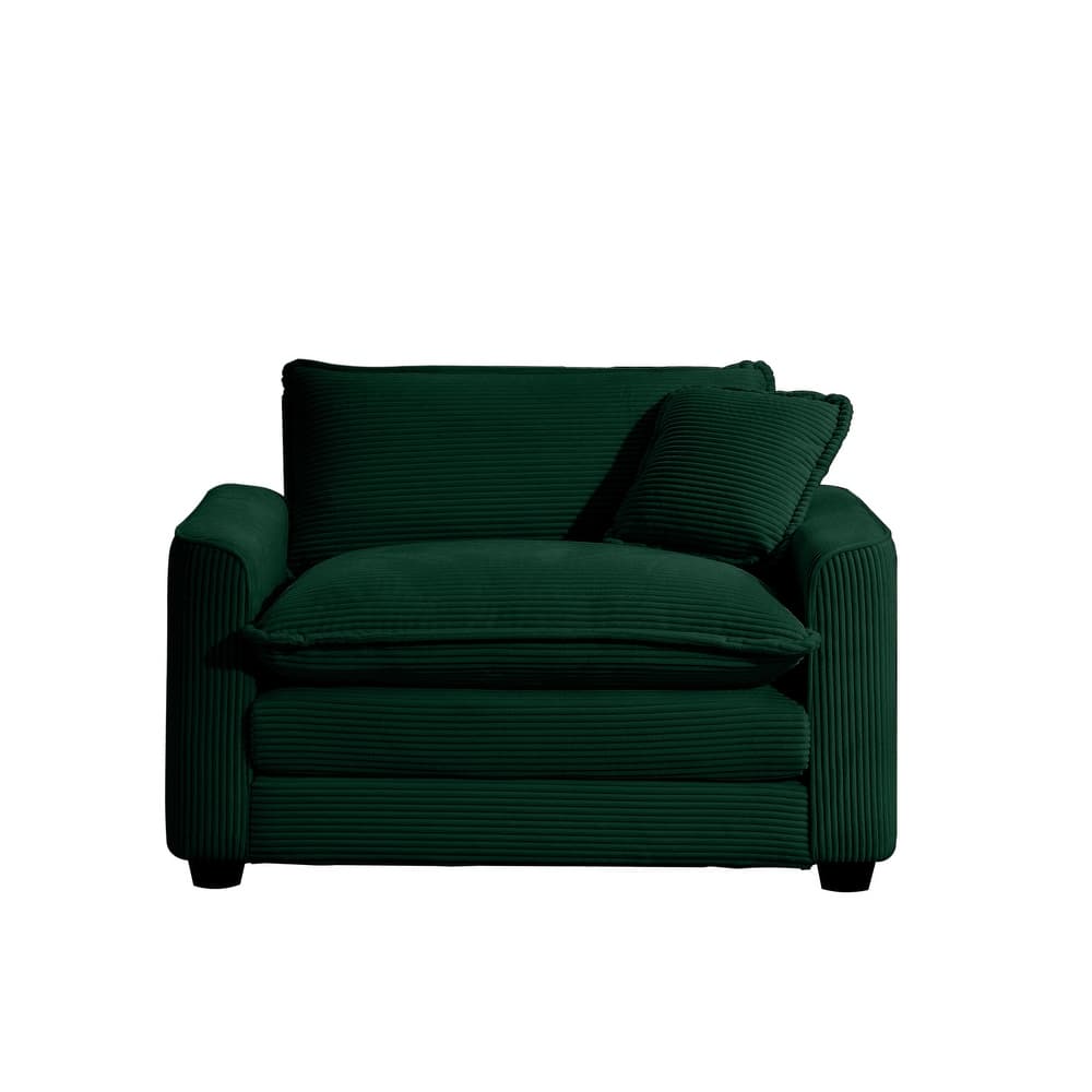 Corduroy Fabric Single Accent Sofa Chair with Pillow, Ergonomic Deep Seat Sofa for Livingroom