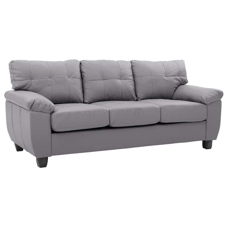 Flared Arm Faux Leather Tufted Straight Sofa - 78" - Gray