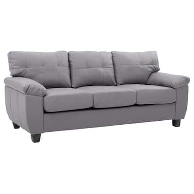 Flared Arm Faux Leather Tufted Straight Sofa - 78" - Gray