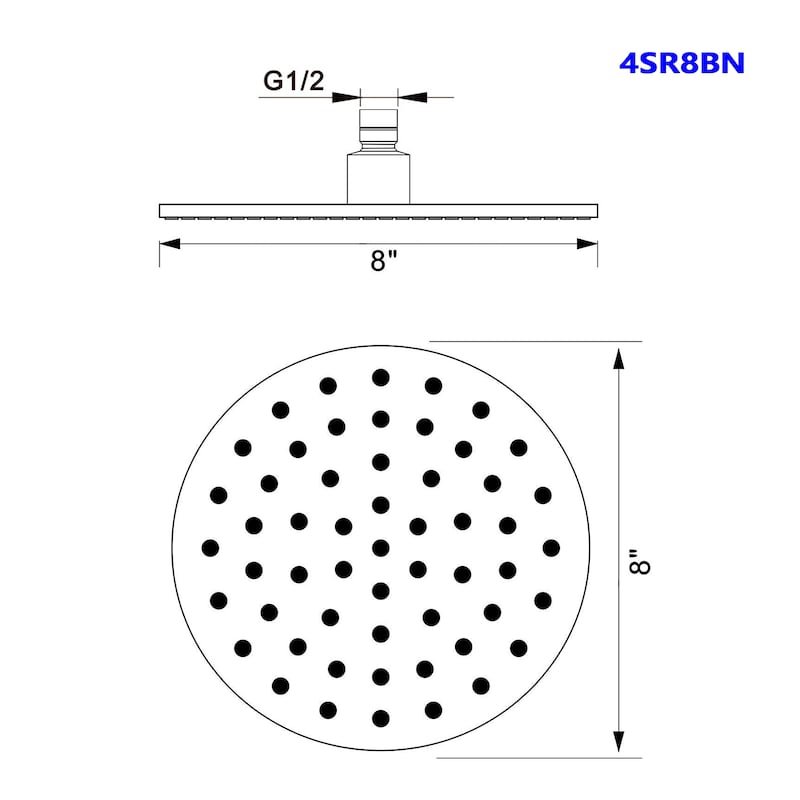 Topcraft Stainless Steel Round Rain Showerhead - 8*8