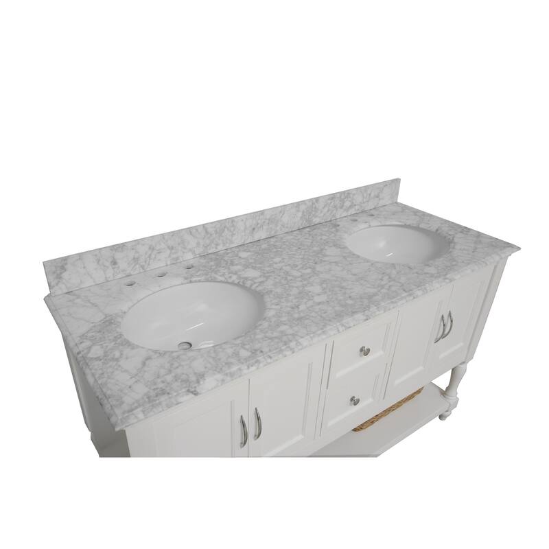 KitchenBathCollection Beverly 60" Double Bathroom Vanity with Carrara Marble Top