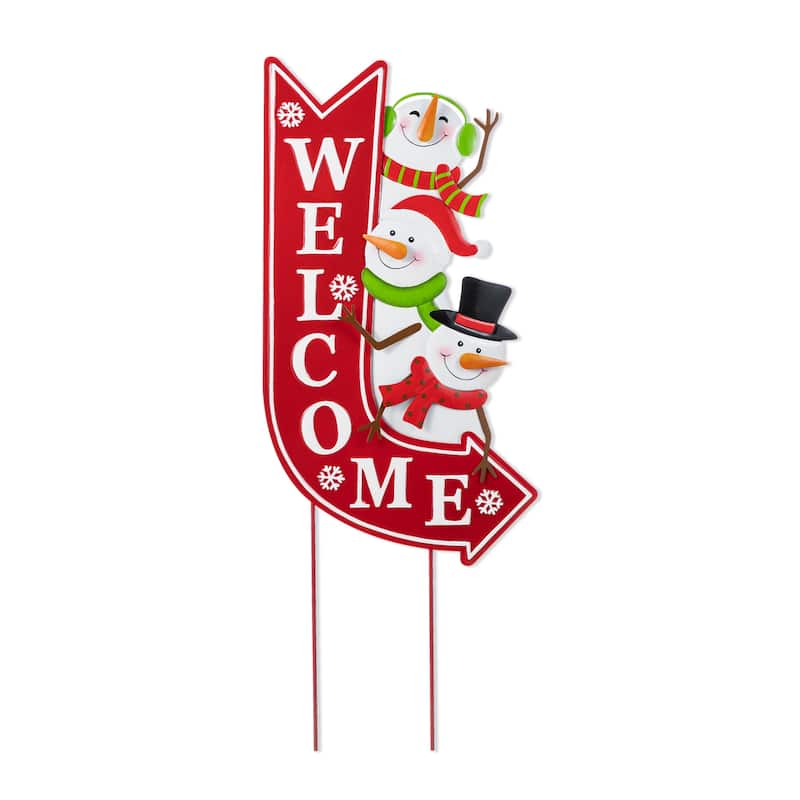 Glitzhome Christmas Metal JOY HOPE Sign Snowmen Yard Stake Wall Sign Standing Decor