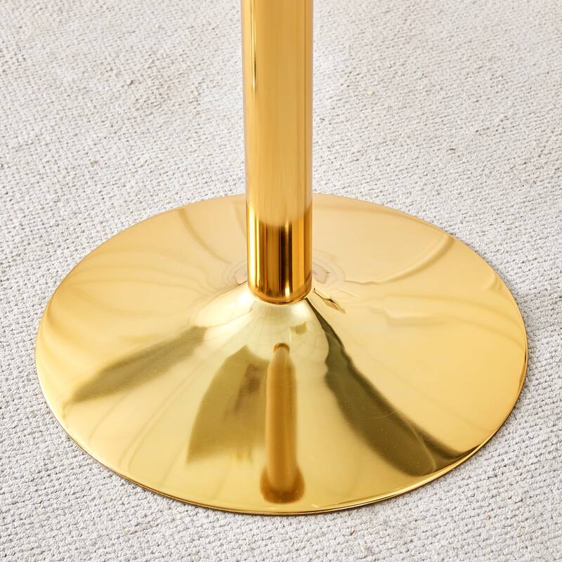 Roomfitters Round Glass Dining Table with 35 Inch Top and Gold Metal Legs for Dining or Meeting Spaces