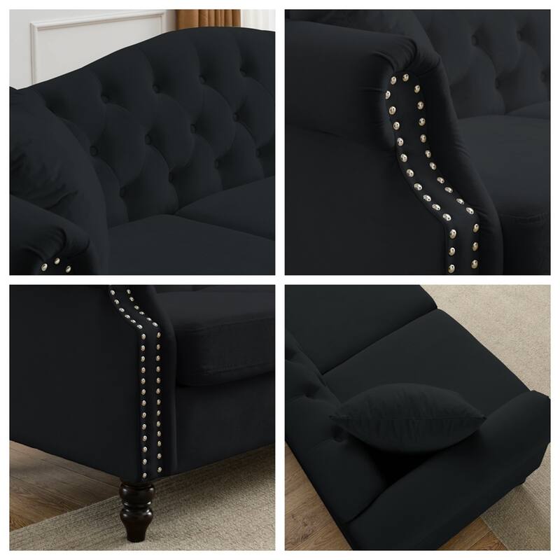 79" Velvet 3 Seater Sofa with Rolled Arms and Two Pillows