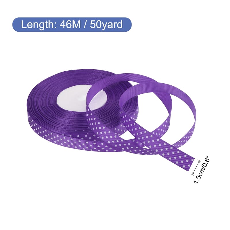 Grosgrain Ribbons with Dots Ribbon Bow Decoration - Deep Purple - 50 Yards 5/8 Inch