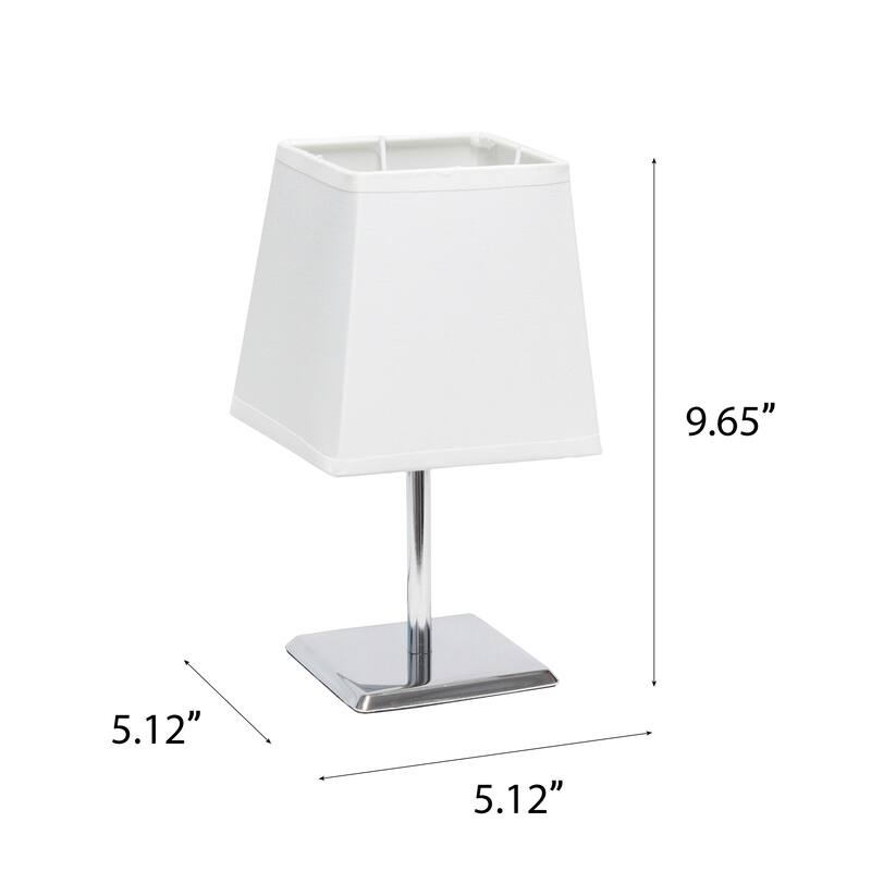 9.65" Compact And Chic Modern Square Chrome Accent Table Lamp, For Living Room, Bedroom, Office, Black Shade