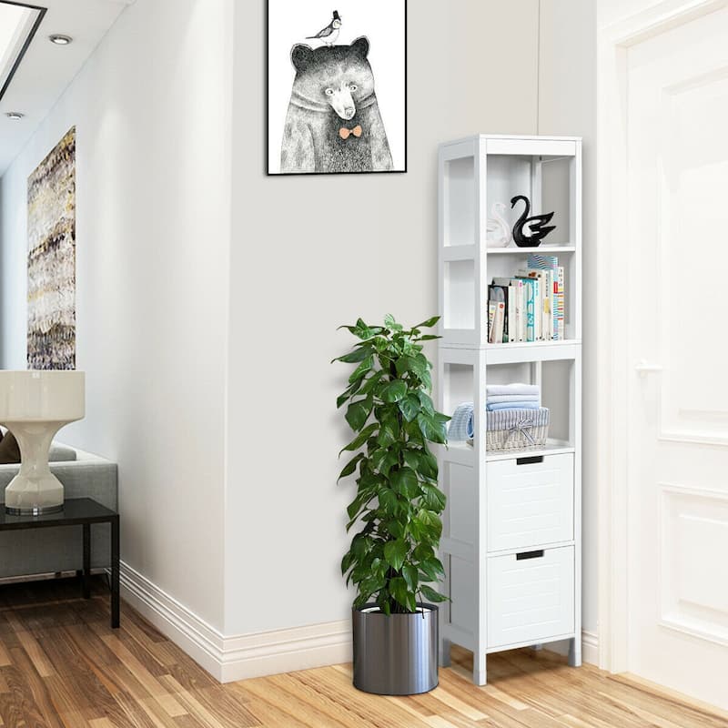 Gymax Bathroom Floor Cabinet Multifunctional Storage Organizer 5Tier