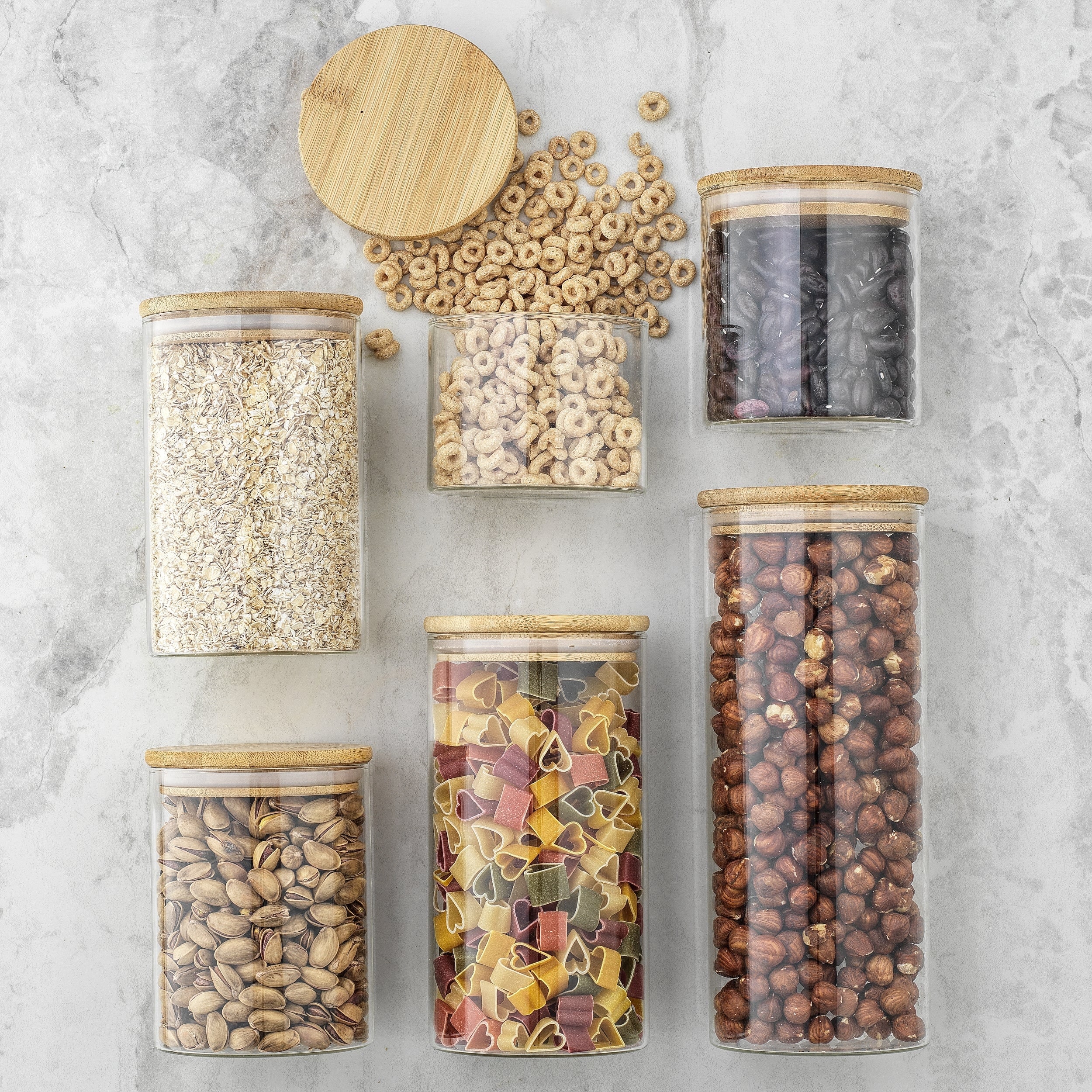 https://ak1.ostkcdn.com/images/products/is/images/direct/9278dab8dad1f9349680e3f6a3a8644c3f0eecb9/JoyJolt-Kitchen-Storage-Jars-with-Airtight-Bamboo-Clamp-Lids-Set-of-6.jpg