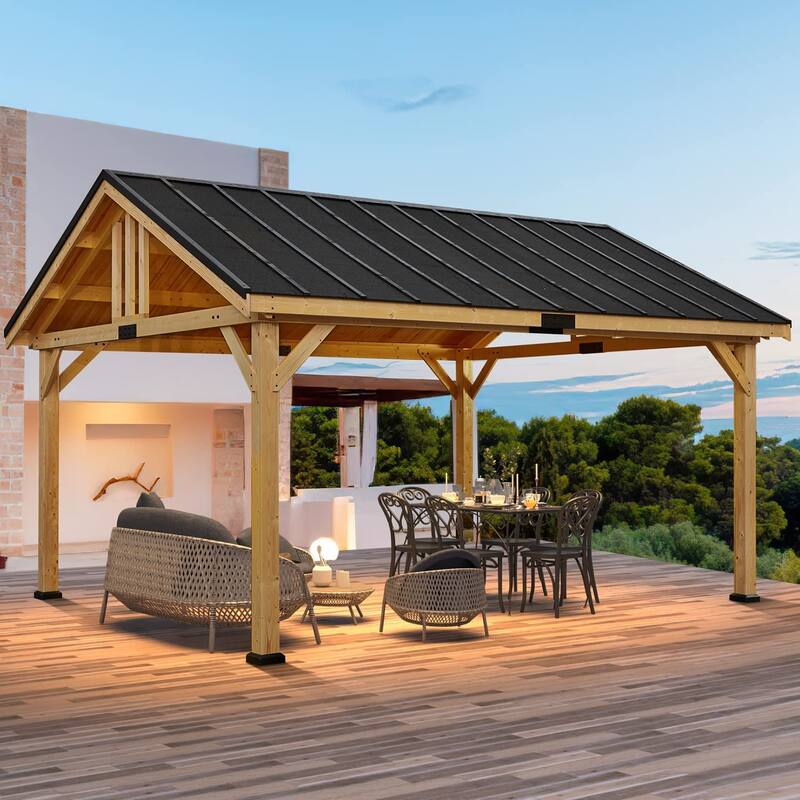 EROMMY Hardtop Asphalt Roof Spruce Wood Gazebo