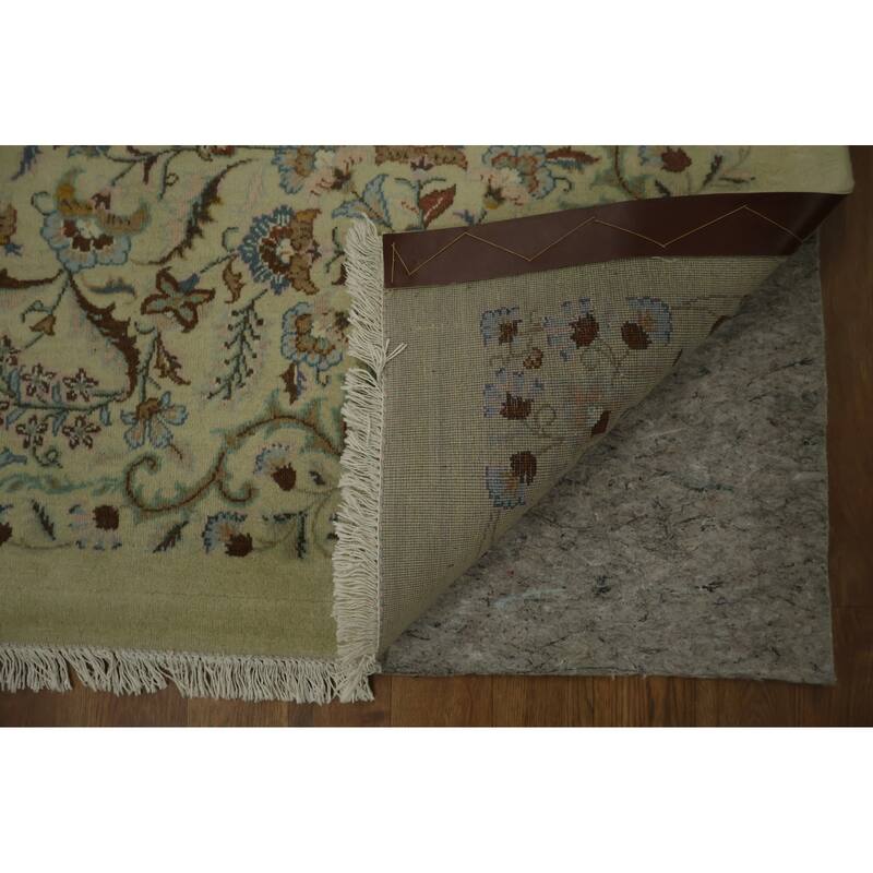 Hand Knotted Oriental 100% Wool Carpet Traditional Floral Beige & Ivories Kashan Area Rug - 10' 10'' X 8' 2''