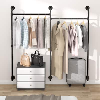Industrial Pipe Clothes Rack Wall Mounted Iron Garment Bar for Closet