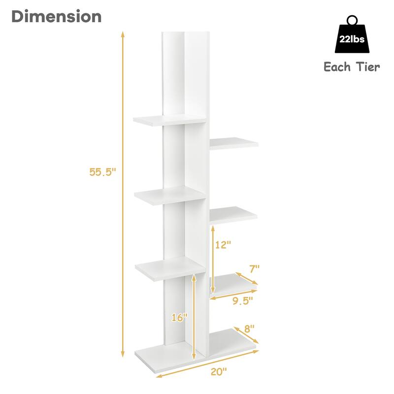 Costway 8-shelf Bookcase Freestanding Tree shelf Display Storage Stand