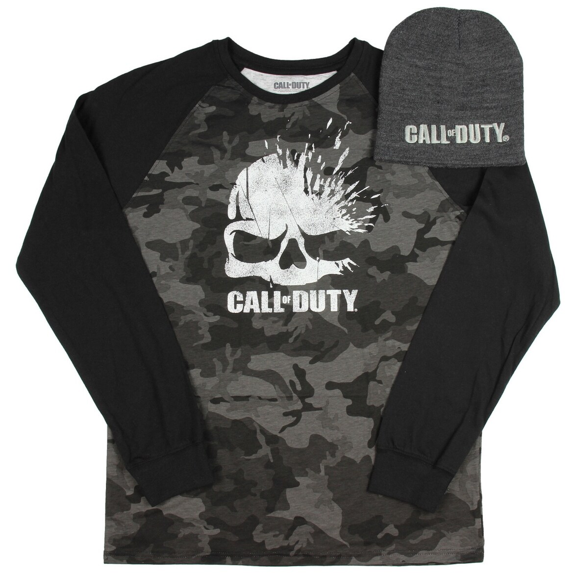 Shop Call Of Duty Camo Long Sleeve Graphic T Shirt Beanie Combo