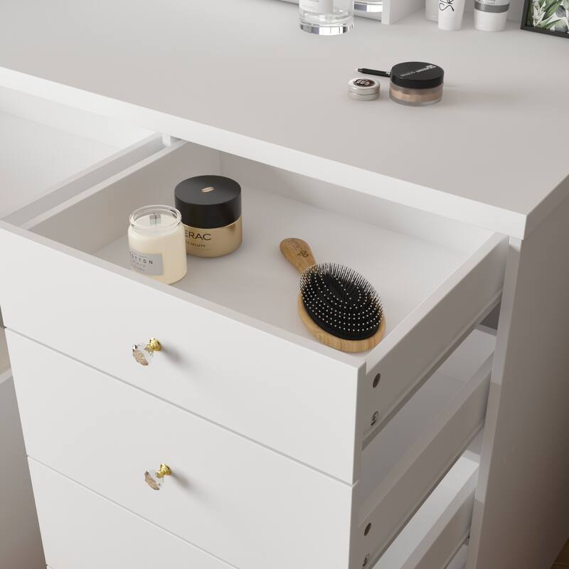 Makeup Vanity Set with Stool and 3 Color Touching Mirror Dresser Table - 39.4"W
