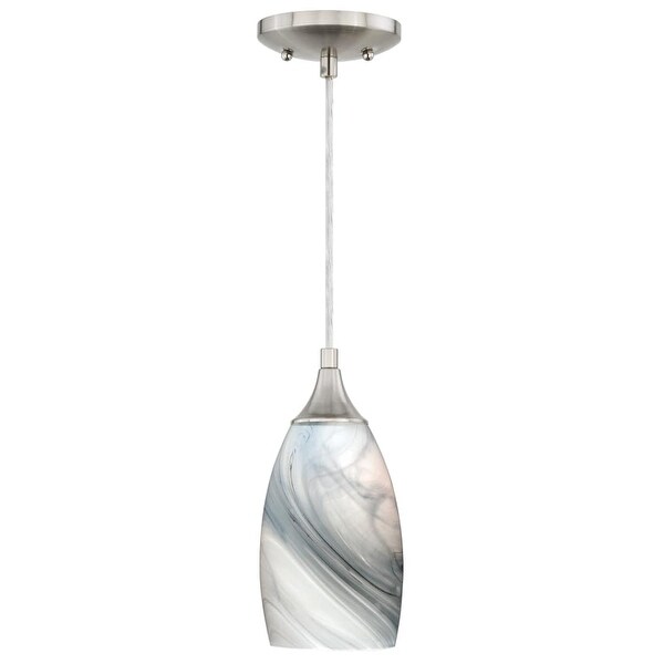 Vaxcel Lighting P0176 Milano 1-Light 5" Wide Mini Pendant with Marble Swirl Glass Shade - satin nickel
