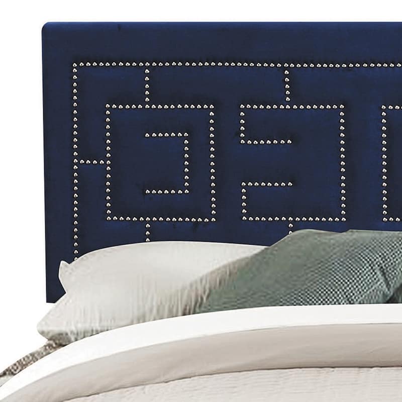 Quantra Dark Blue Bed with Nailhead Trim