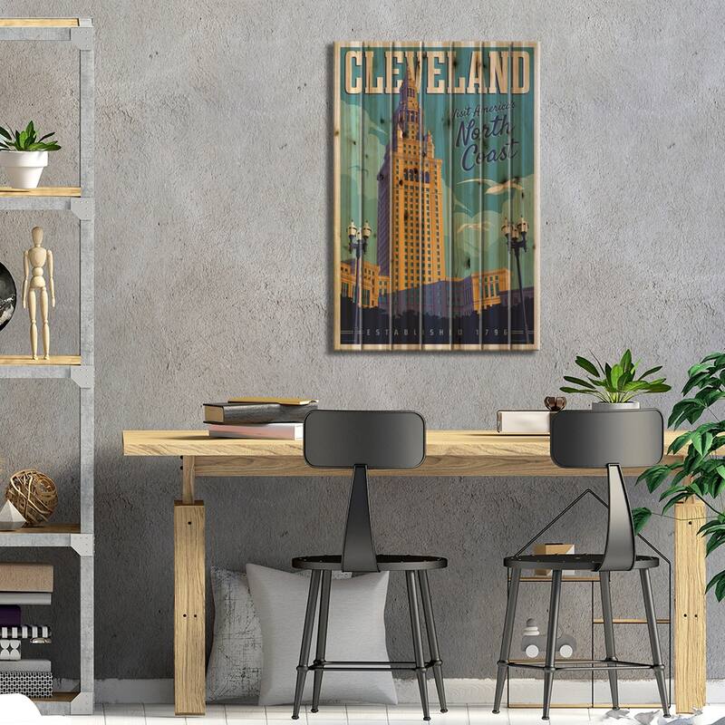 Cleveland Travel Poster Print On Wood by Jim Zahniser - Multi-Color