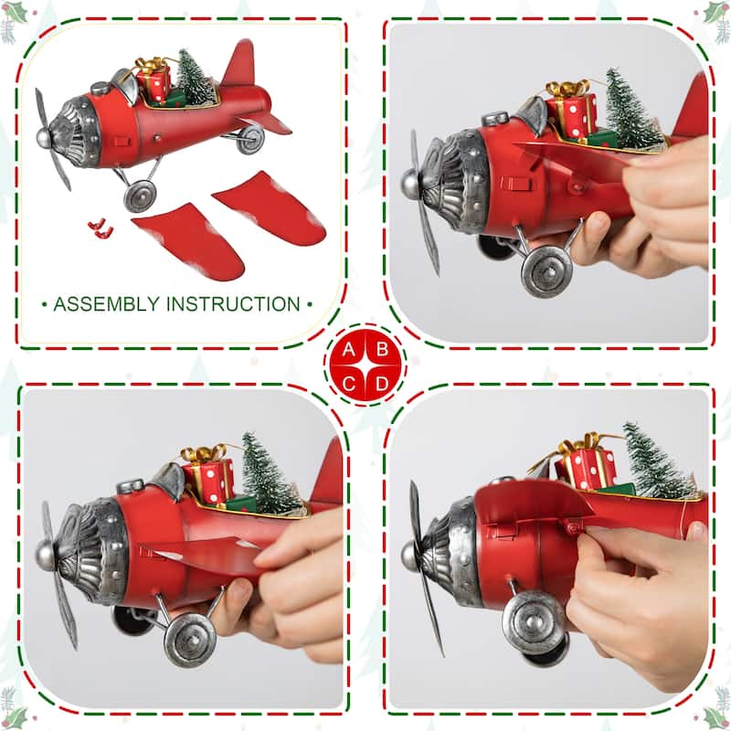 Glitzhome 14"L Christmas Metal Airplane with Gifts Table Decor