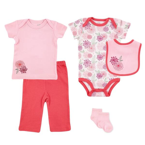 slide 1 of 1, Hudson Baby Infant Girl 5-Piece Gift Set, Flowers, 0-3 Months - Flowers 0-3 Months - Flowers