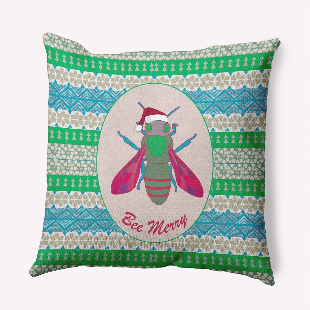Bee Merry Christmas Indoor/Outdoor Throw Pillow