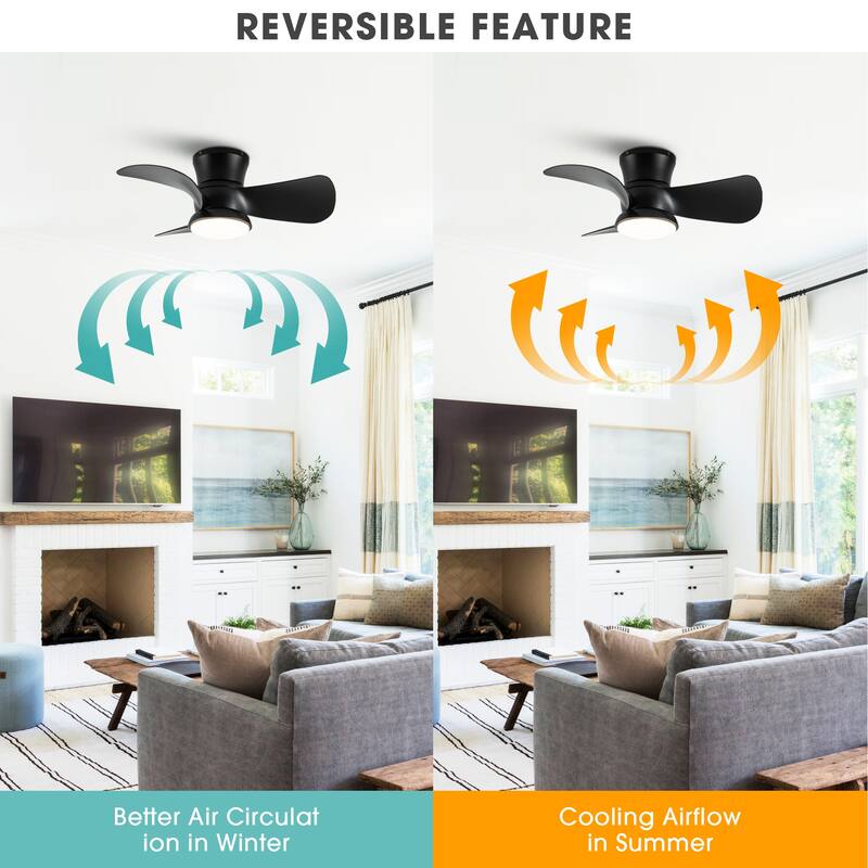 31-inch Modern Black Propeller Flush Mount Ceiling Fan with Light and Remote