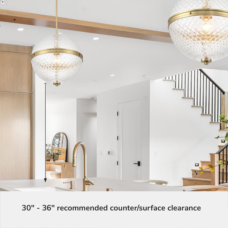 Hunter Bay Hollow Alturas Gold with Clear Glass 1 Light Pendant - Transitional, Modern - Kitchen, Dining Room, Entryway