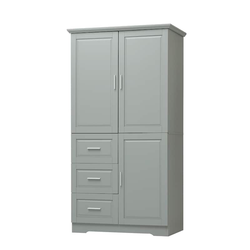 3 Doors 3 Drawer Bathroom Cabinet, Wooden Bathroom Towel Cabinet Large 62-inch Storage Cabinet Bathroom Organizer Cabinet
