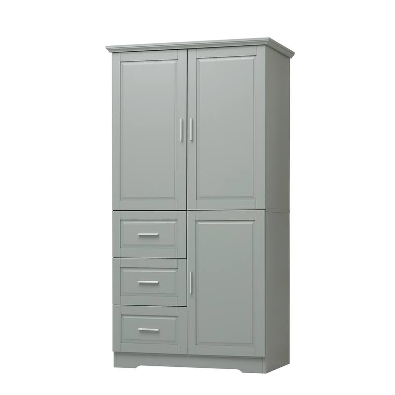Tall and Wide Storage Cabinet with Doors for Bathroom/Office, Three Drawers, Grey