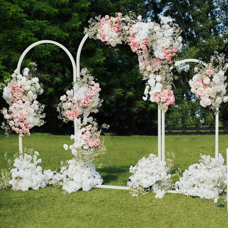 Metal Arch Backdrop Stand Set of 3 White Wedding for Birthday Party - White